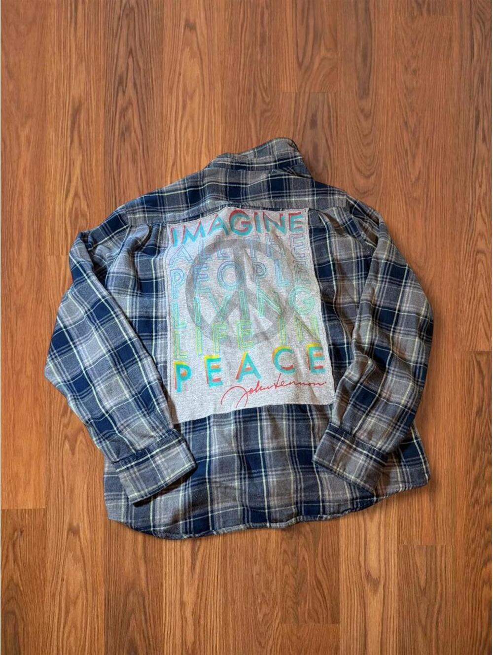 John Lennon Imagine Peace Flannel Shirt Large Graphic Button Up Beatles